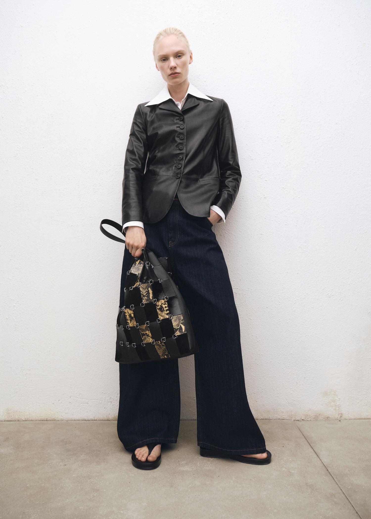 Leather blazer with buttons - Women | MANGO USA Product Image