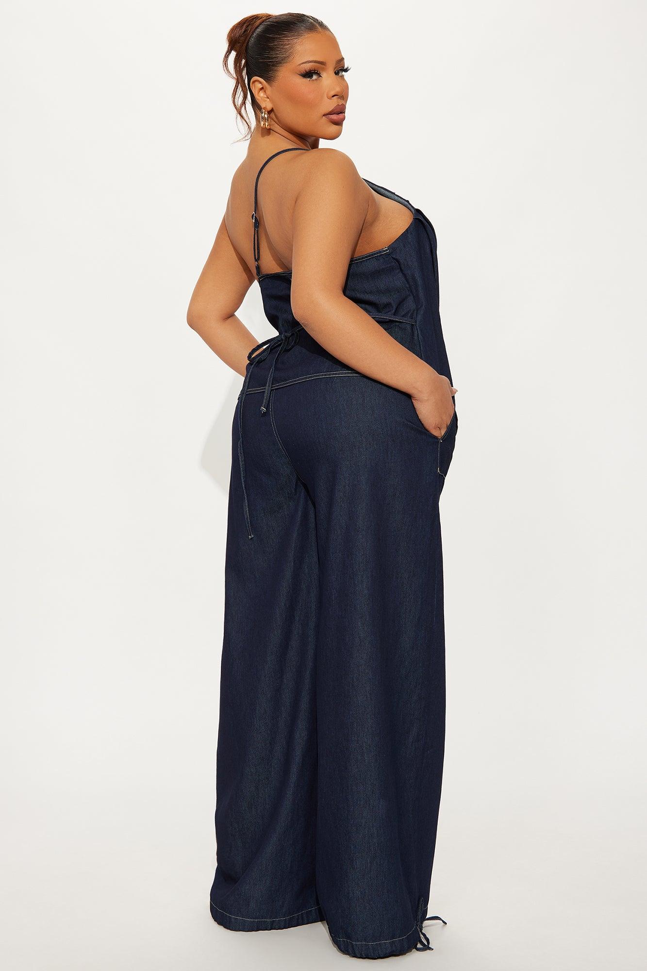 Jenni Dark Wash Wide Leg Pant Set - Dark Wash Female Product Image