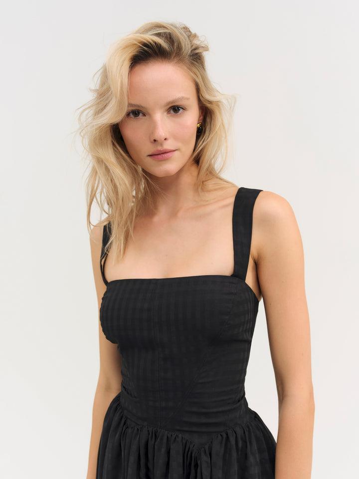 Ginny Gingham Mini Dress — Black Product Image