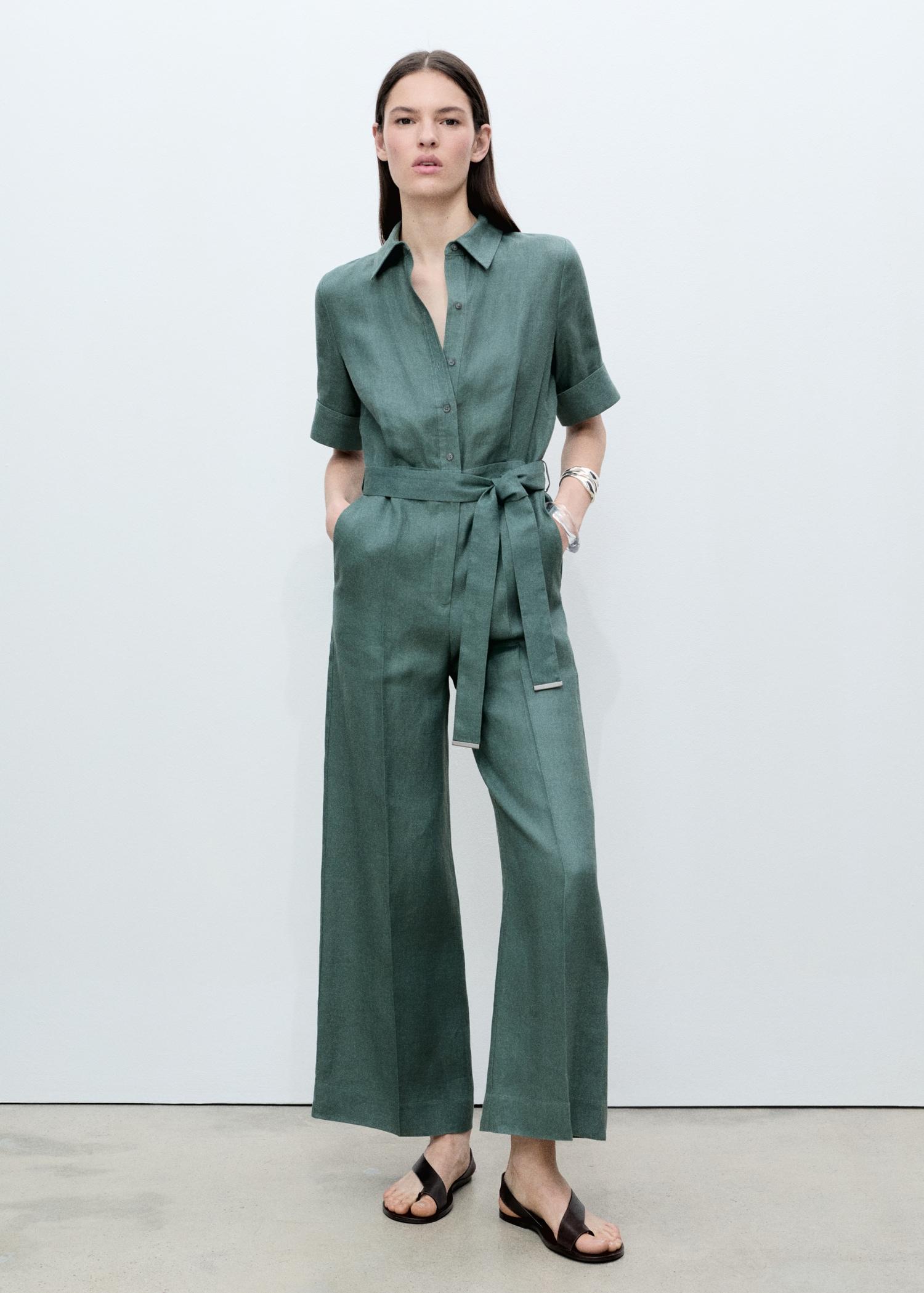 Linen shirt jumpsuit - Women | MANGO USA Product Image