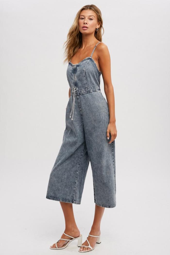 Acid Wash Denim Jumpsuit Product Image