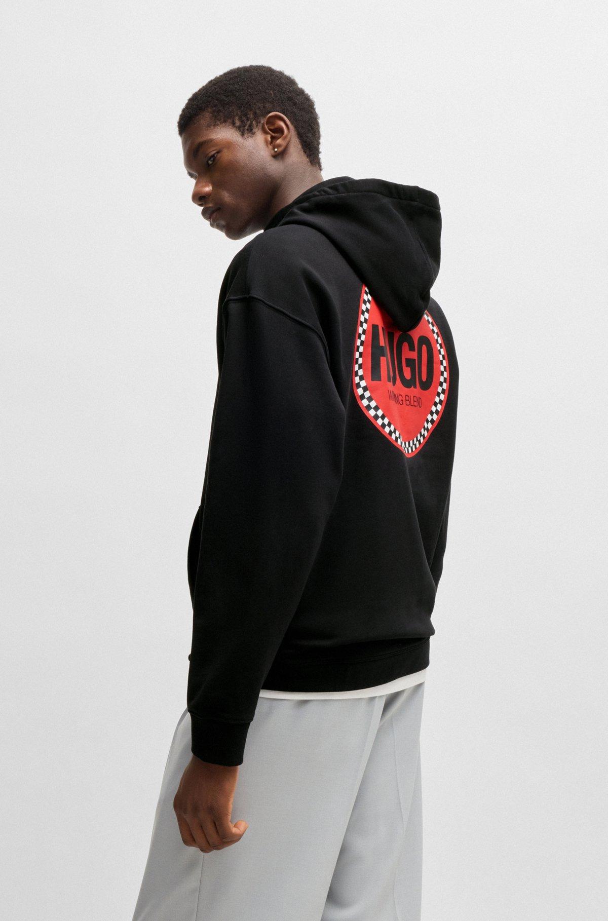 Cotton-terry relaxed-fit hoodie with logo prints Product Image