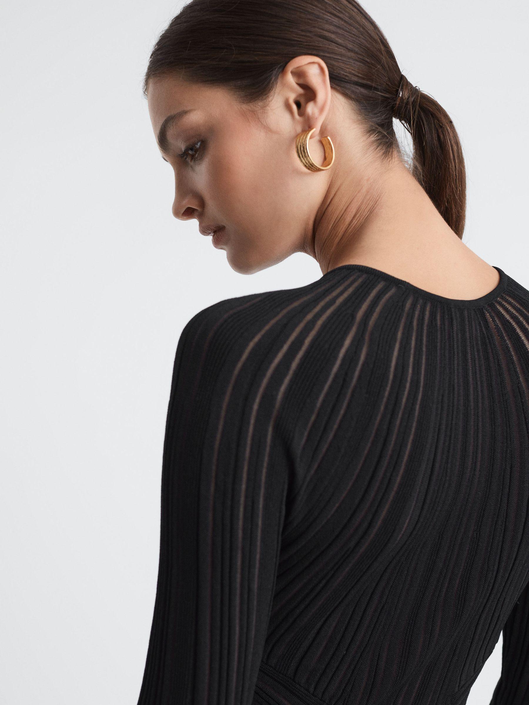 Sheer Striped Bodycon Midi Dress in Black Product Image