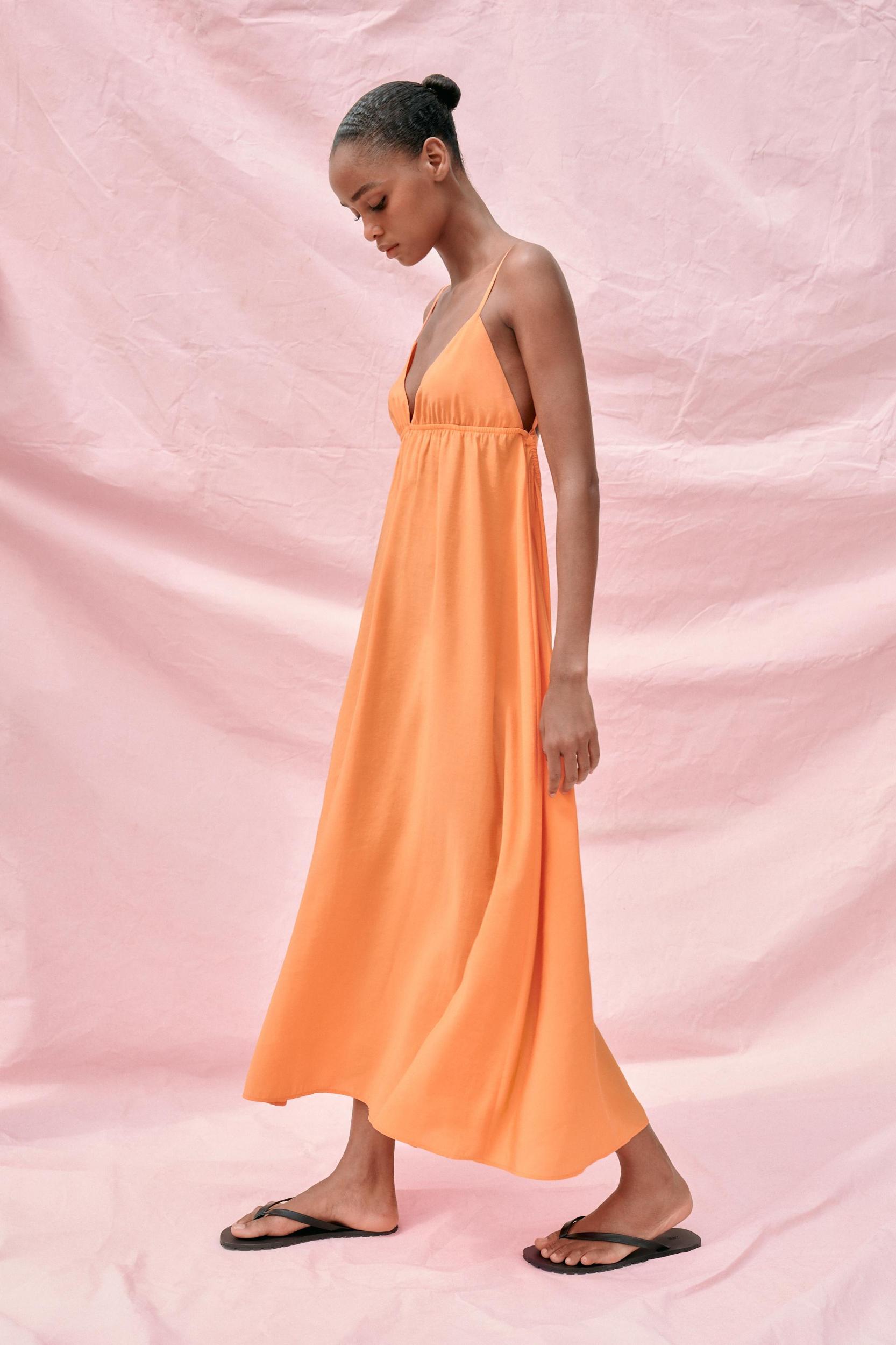 FLOWY MIDI DRESS WITH STRAPS Product Image