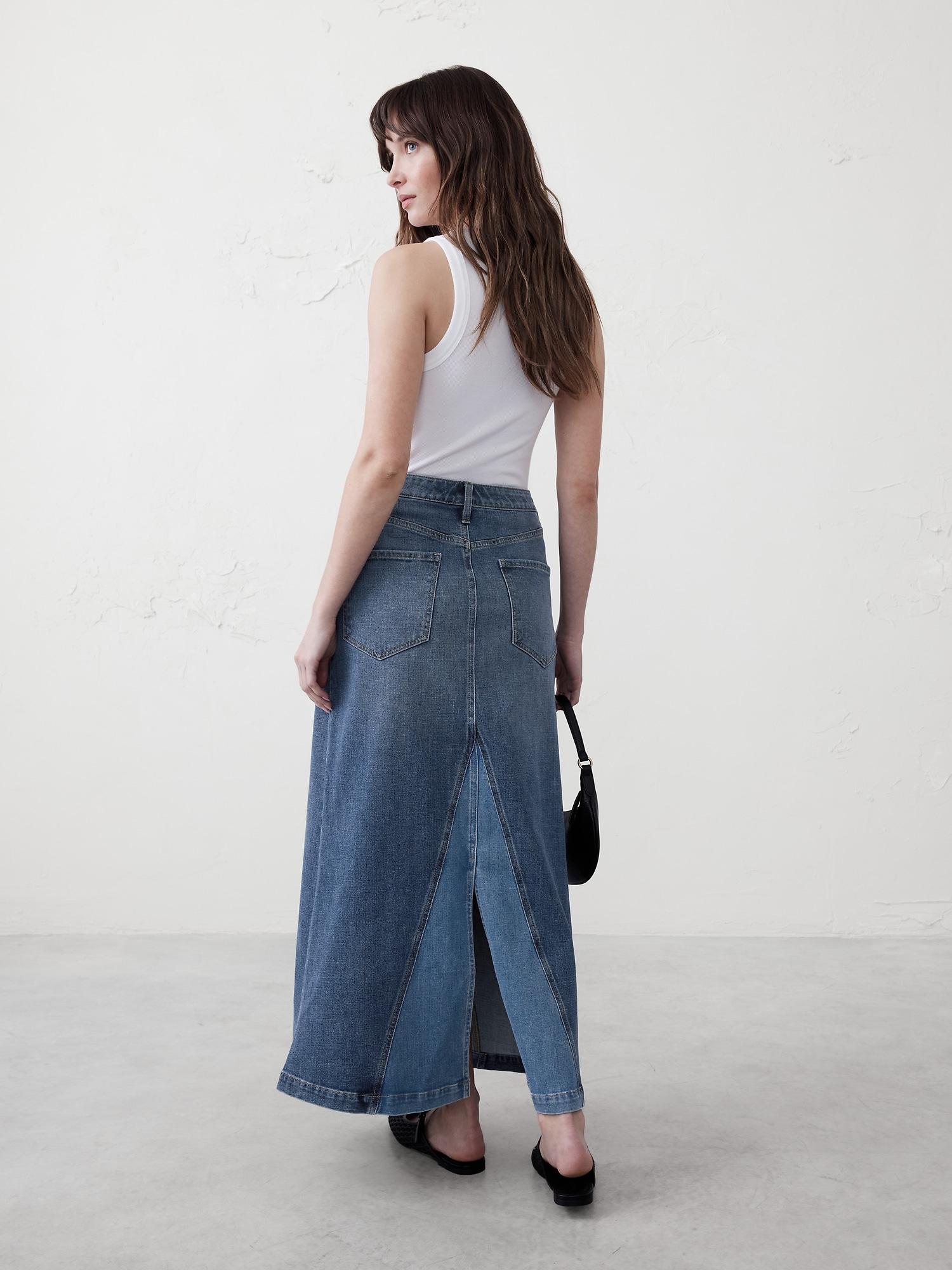 Pieced Denim Maxi Skirt Product Image
