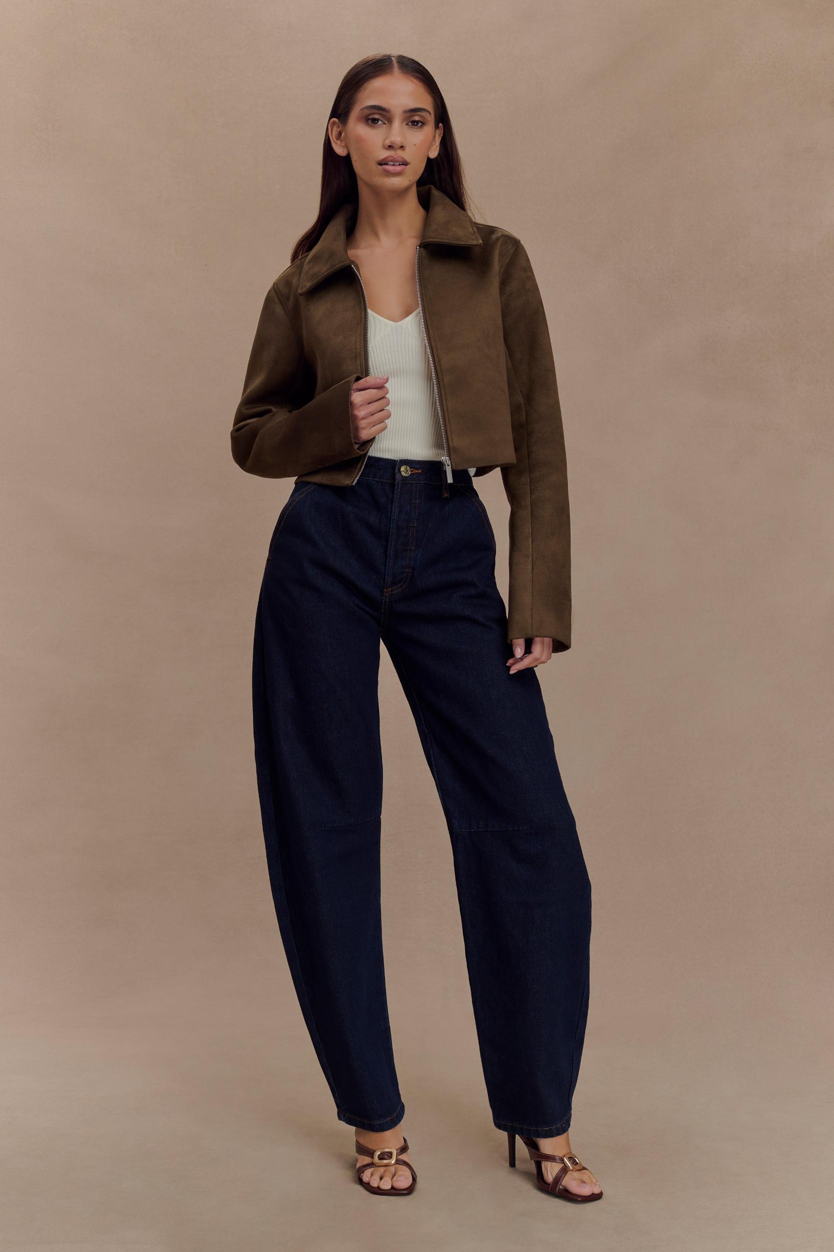 Hayes Faux Suede Collared Jacket - Chocolate Product Image