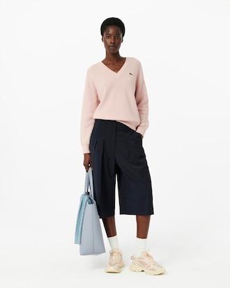 V Neck Cotton Moss Stitch Sweater Product Image