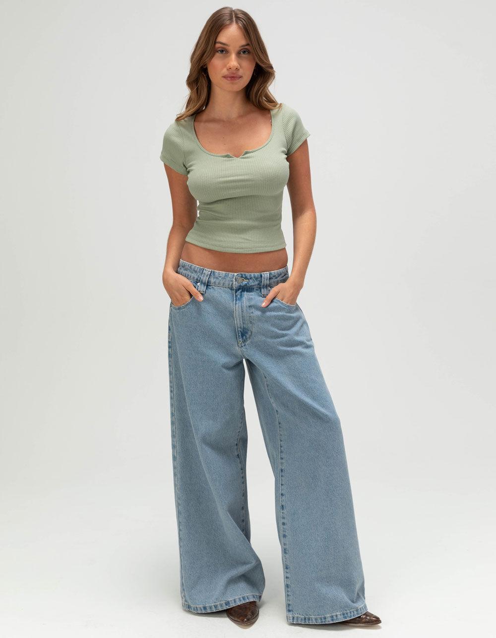 HEART & HIPS Notch Neck Womens Tee - SAGE Product Image