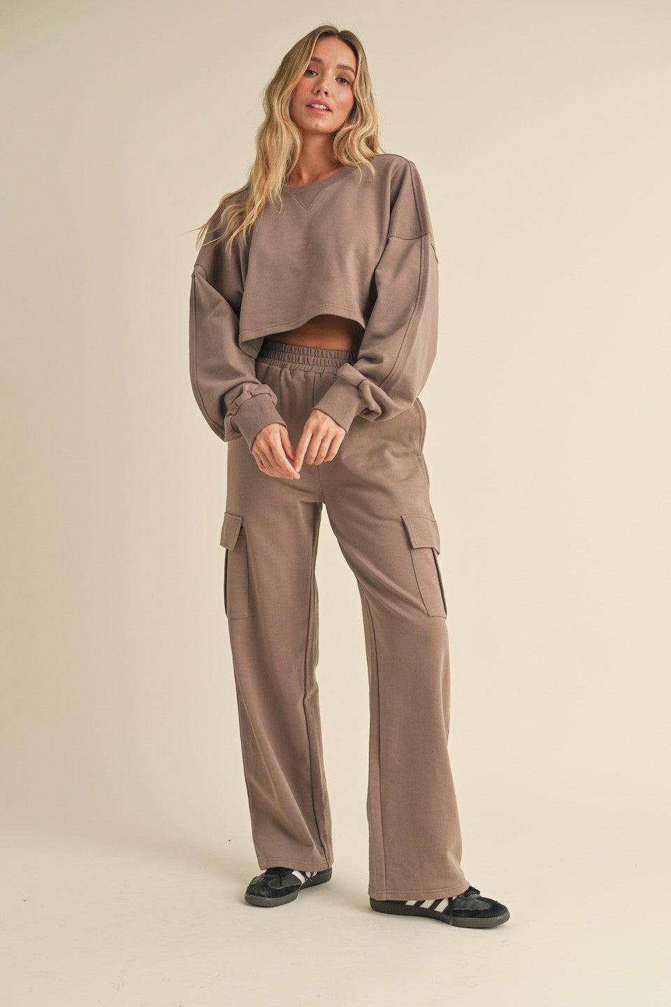 Oversized Crop Sweatshirt and Cargo Sweatpants Set Product Image