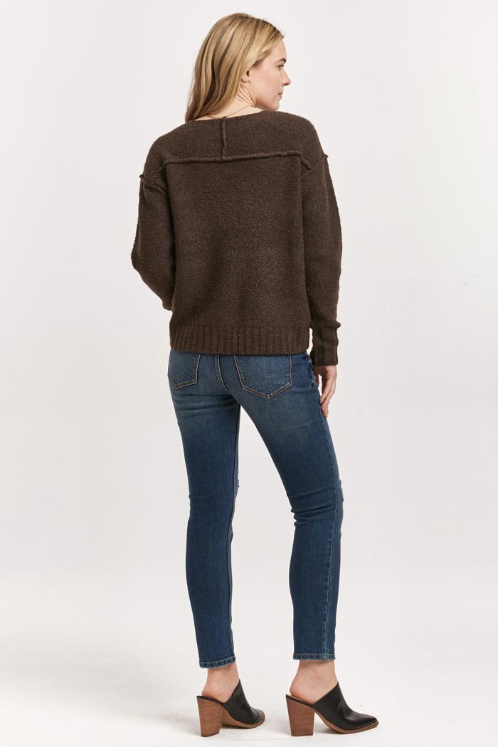 Jenna Raw Detail Long Sleeve Relaxed Fit Sweater Dark Chocolate Product Image
