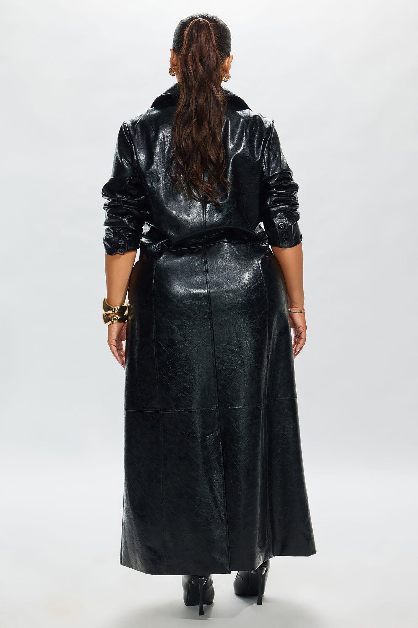 Helena Faux Leather Trench Coat - Black Product Image