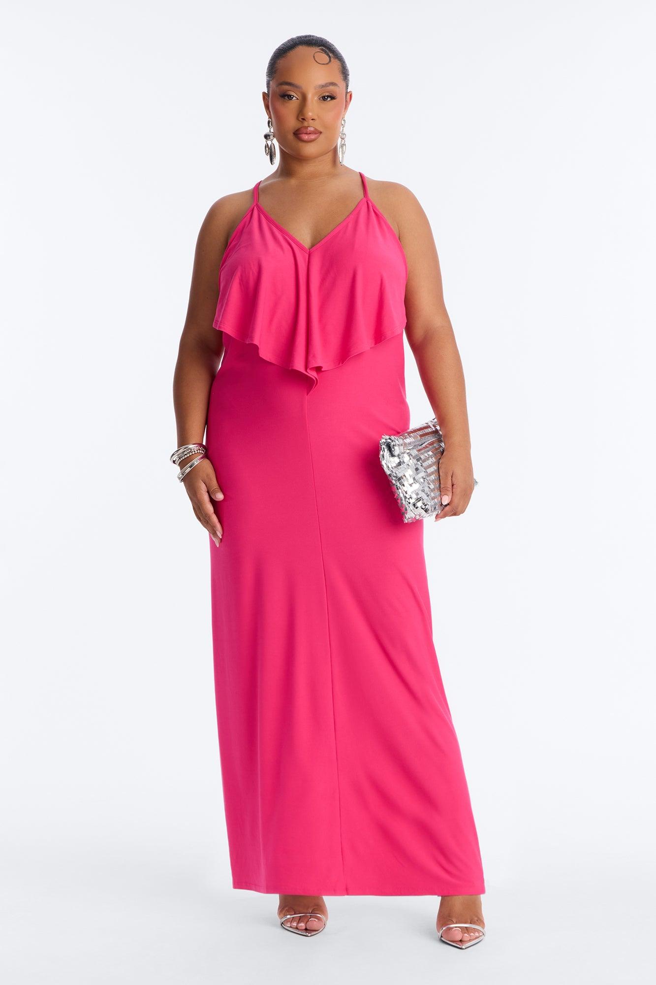 Selena Backless Drape Maxi Dress - Hot Pink Female Product Image