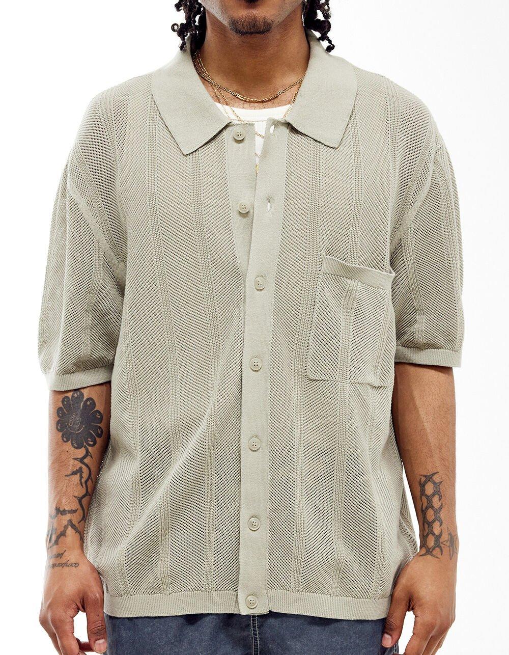 BDG Urban Outfitters Knitted Mens Button Up Shirt - GRAY Product Image