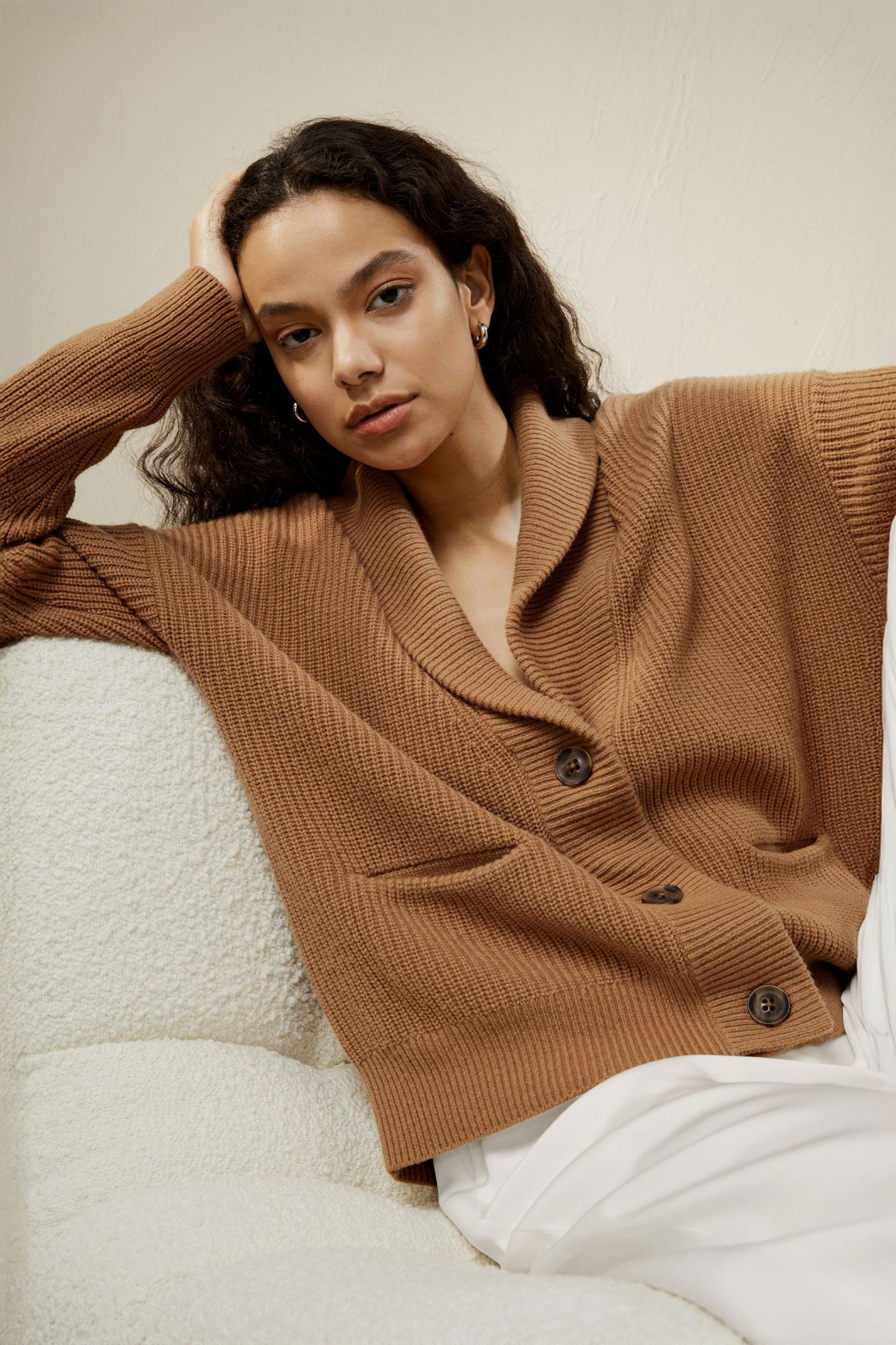 Wool-Cashmere Blend Shawl Collar Cardigan Product Image