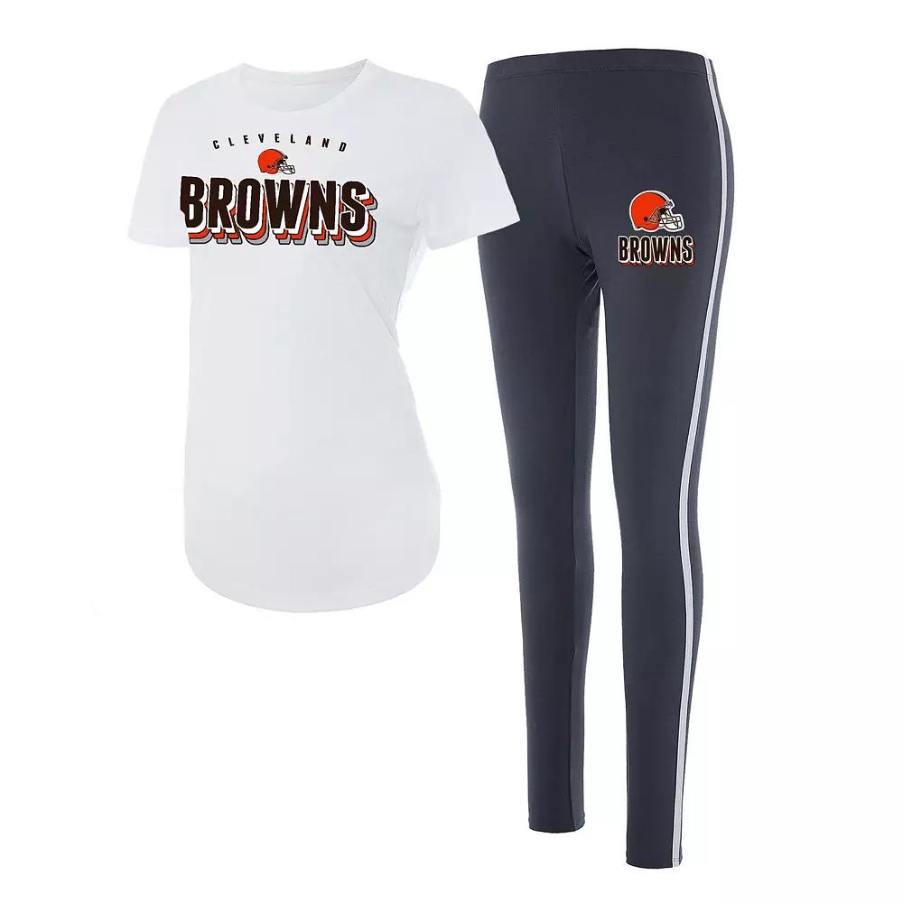 Women's Concepts Sport White/Charcoal Cleveland Browns Sonata Short Sleeve Top & Leggings Set,  Product Image