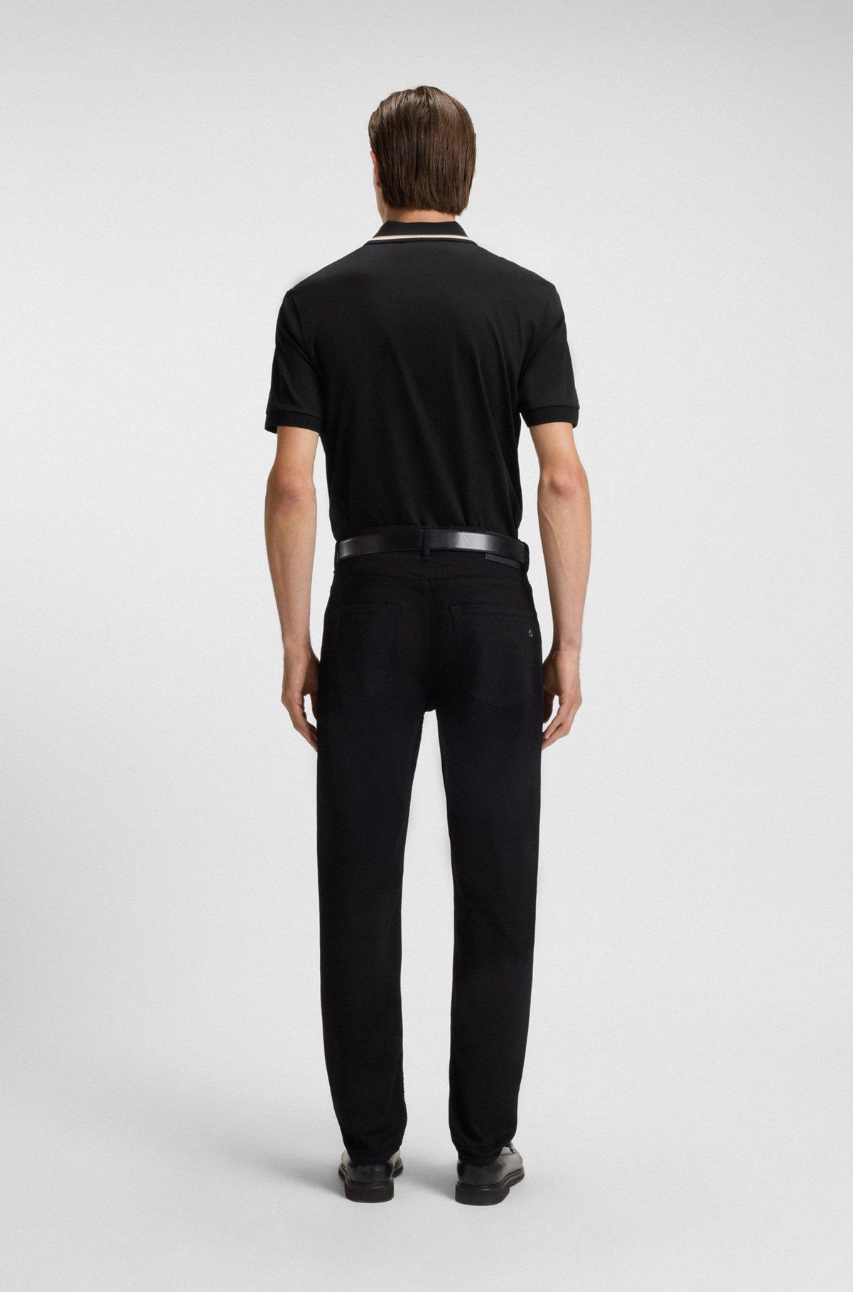 Slim-fit polo shirt in cotton with striped collar Product Image