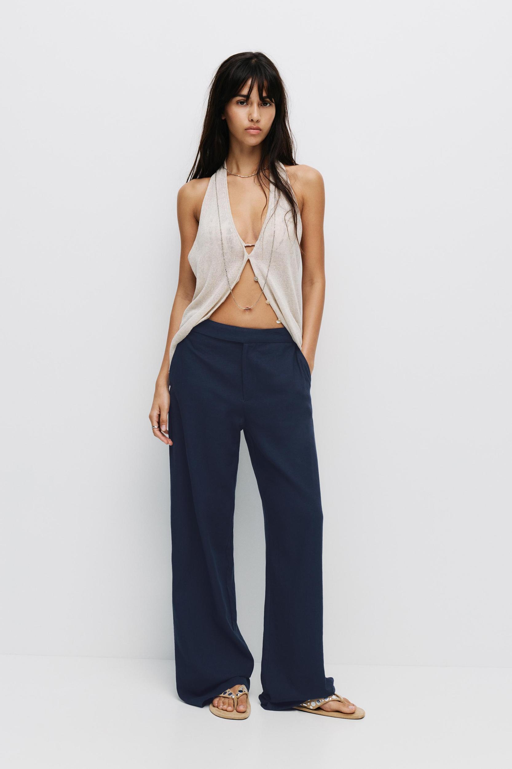 Straight linen-blend pants Product Image