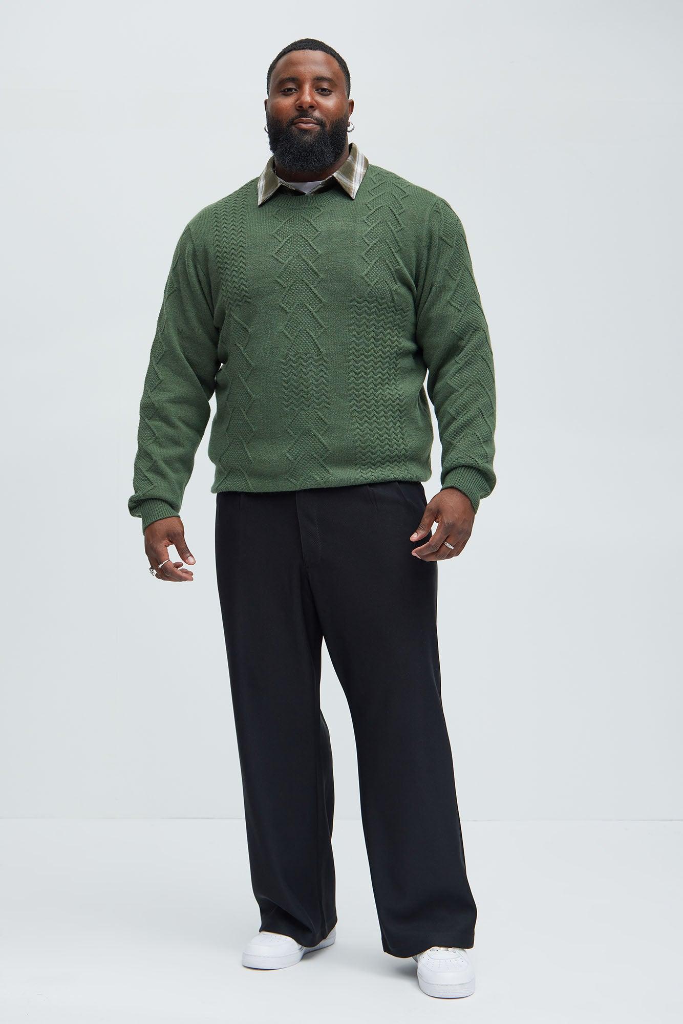 Argus Mixed Cable Knit Crewneck Sweater - Green Product Image