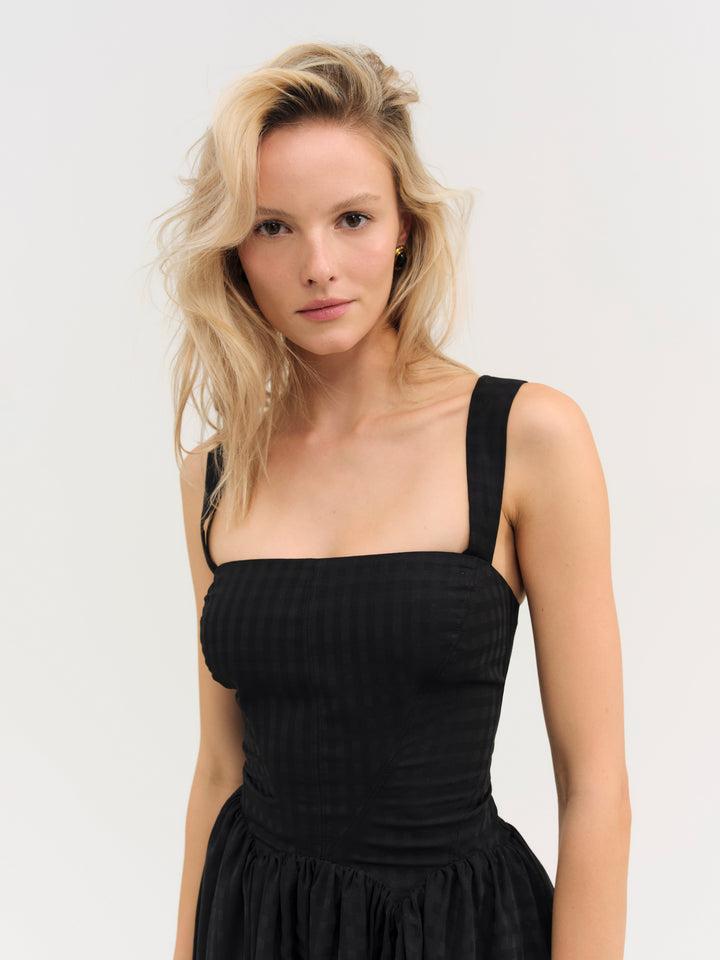 Ginny Gingham Mini Dress — Black Product Image