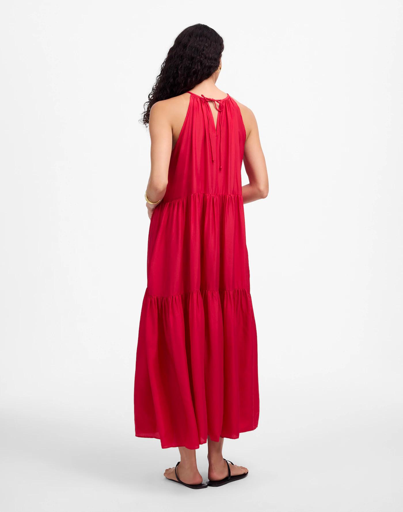 Habotai Silk Tiered Halter Dress Product Image