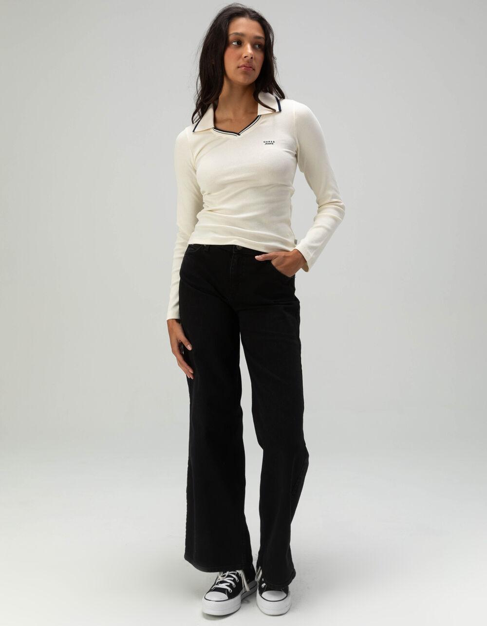 GUESS Slim Rib Knit Womens Long Sleeve Top - CREAM Product Image