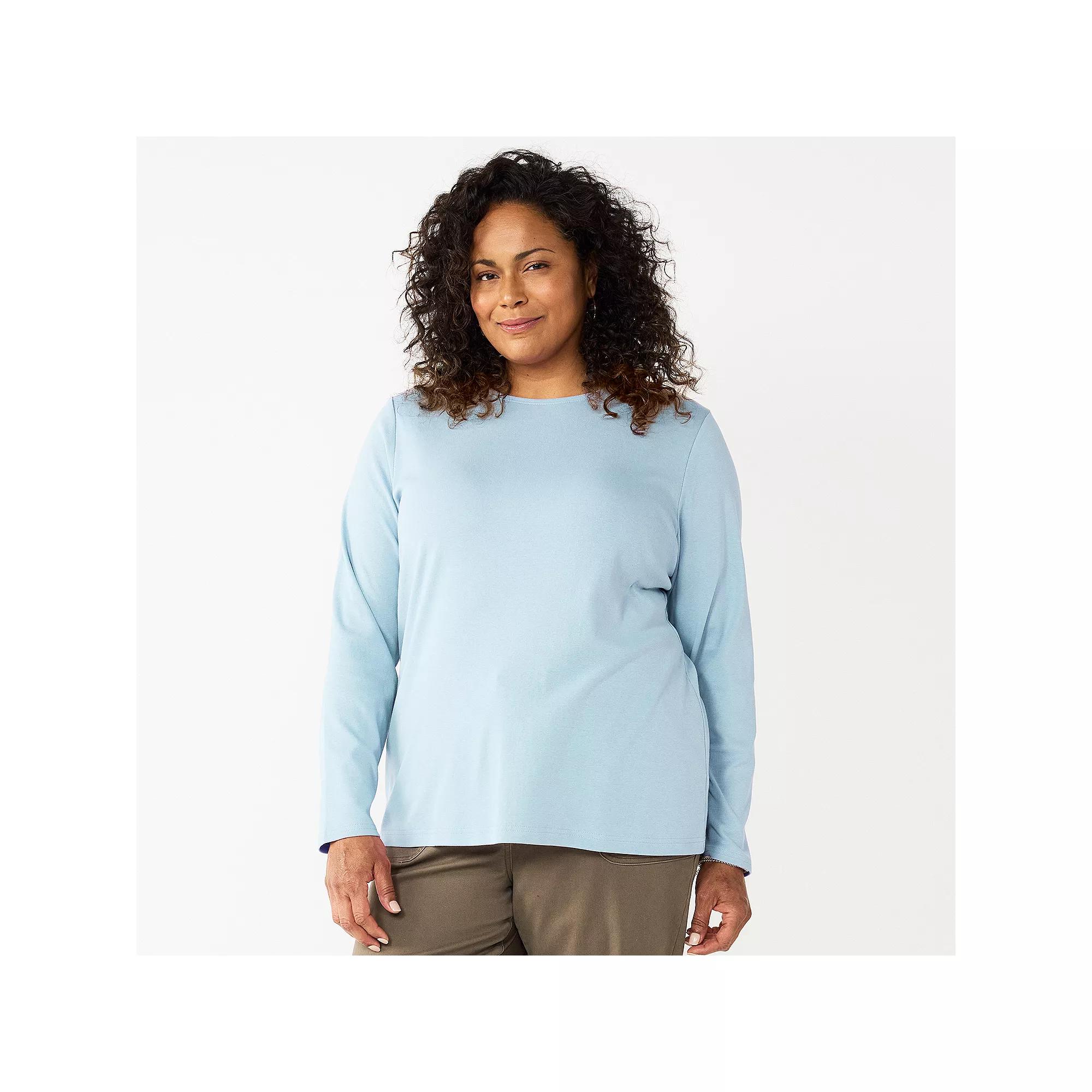 Plus Size Croft & Barrow® Essential Crewneck Long Sleeve Tee, Women's, Size: 3XL, Fresh Air Product Image