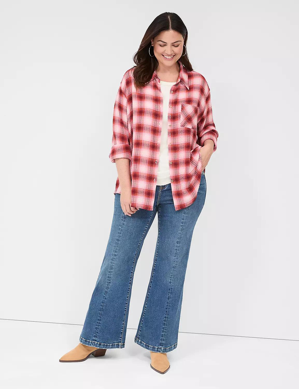 Button-Down Crinkle Plaid Shirt Product Image