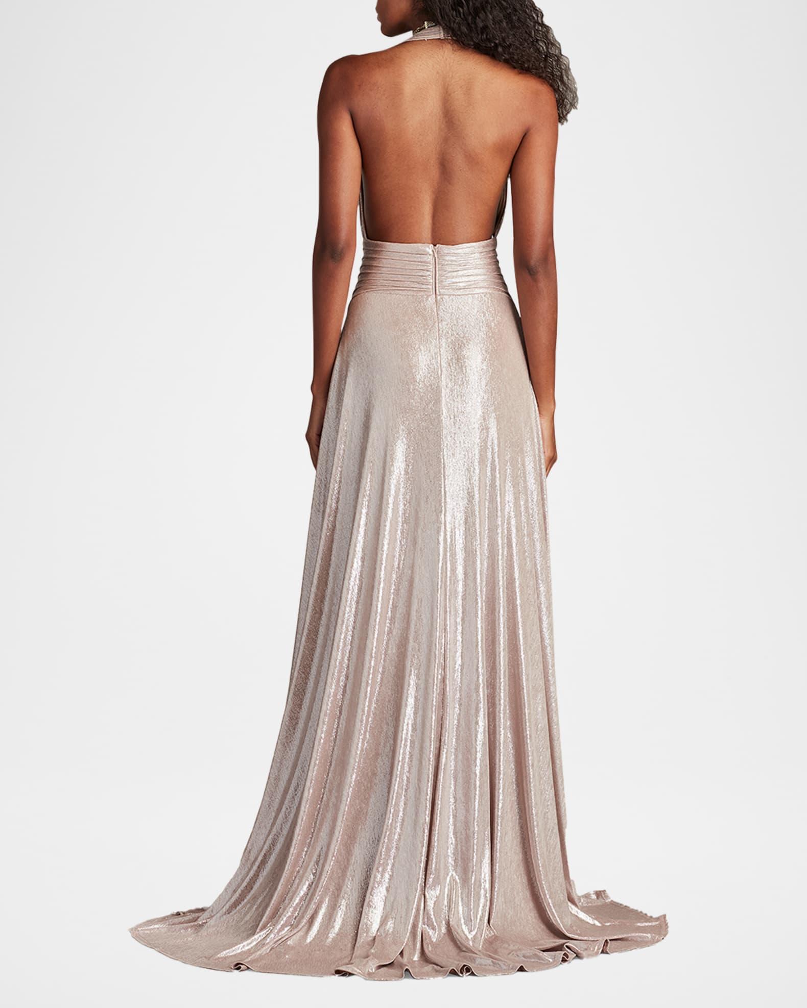 Backless Draped Deep V-Neck Gown Product Image