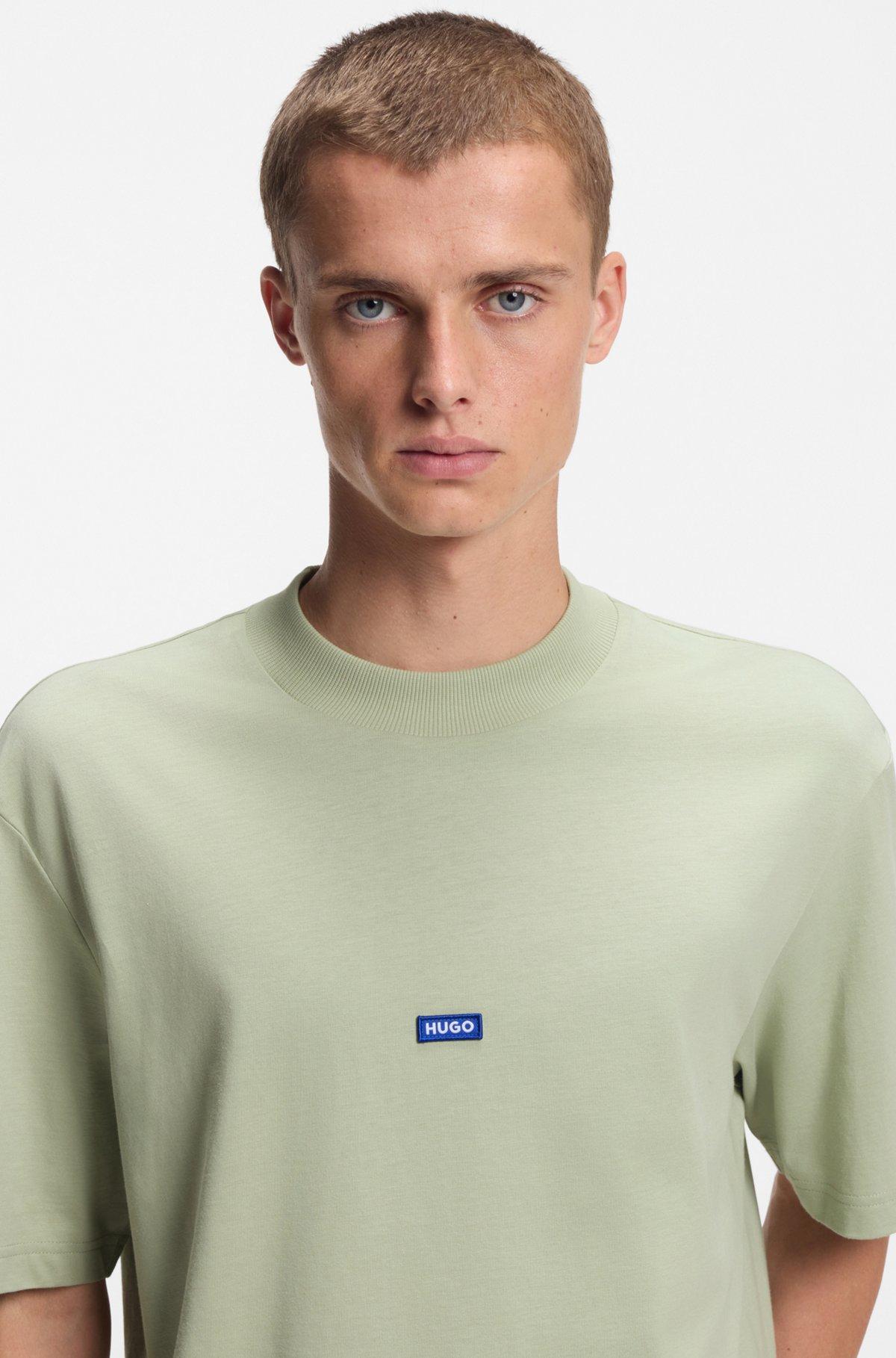 Cotton-jersey T-shirt with blue logo patch Product Image