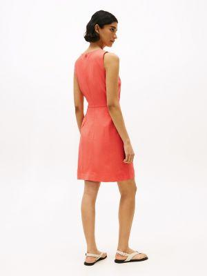 Sleeveless Linen-Blend Faux Wrap Dress Product Image