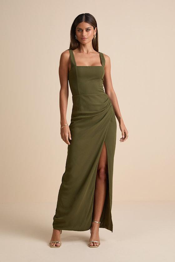 Glamorous Disposition Olive Green Ruched Maxi Dress Product Image