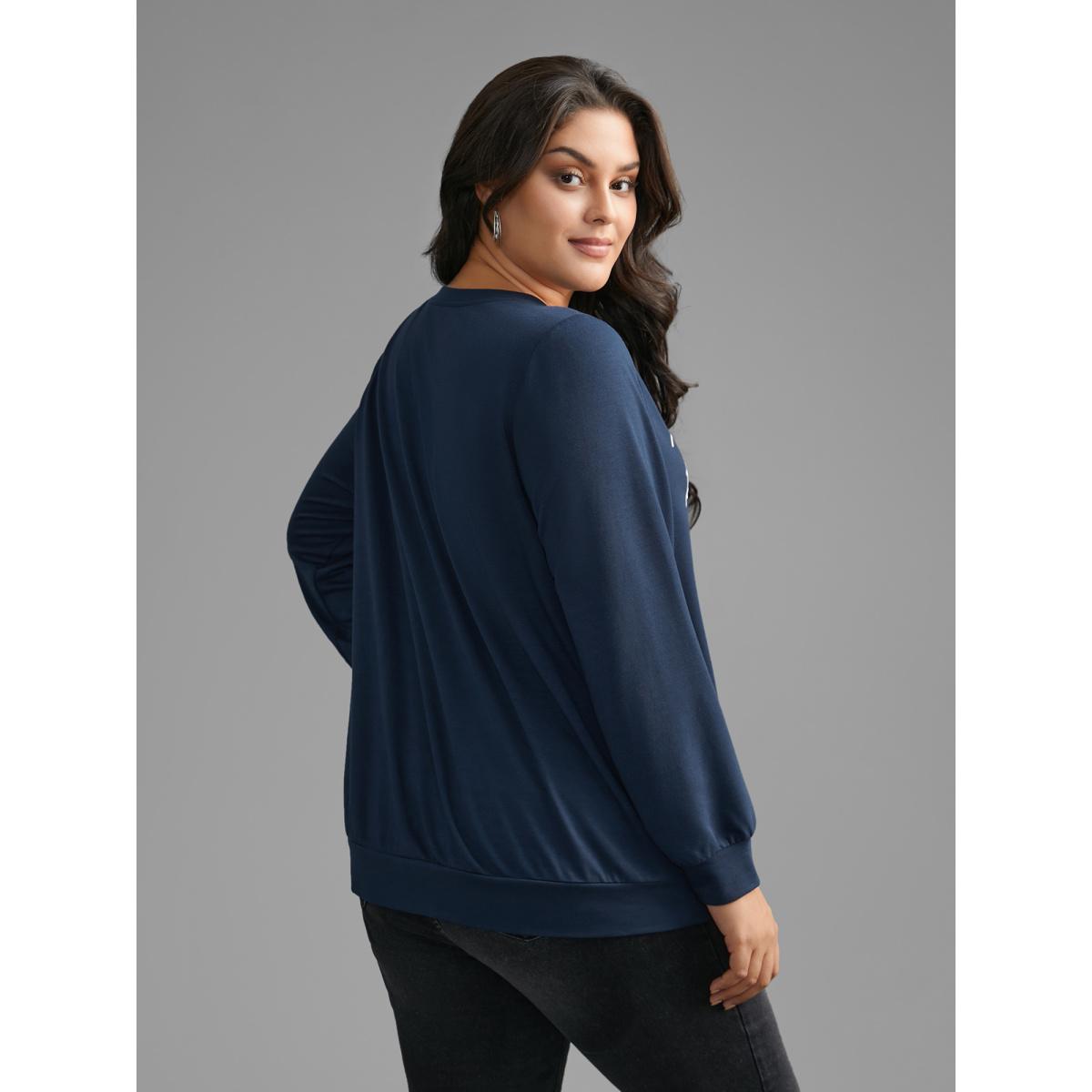 Plus Size Letter Print Crew Neck Sweatshirt Women Midnight Casual Non Round Neck Everyday Sweatshirts BloomChic 10/M Product Image