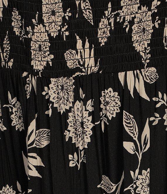 Angie Floral Print Sweetheart Neck 3/4 Sleeve Multi-Floral Smocked Bodice Midi Dress Product Image