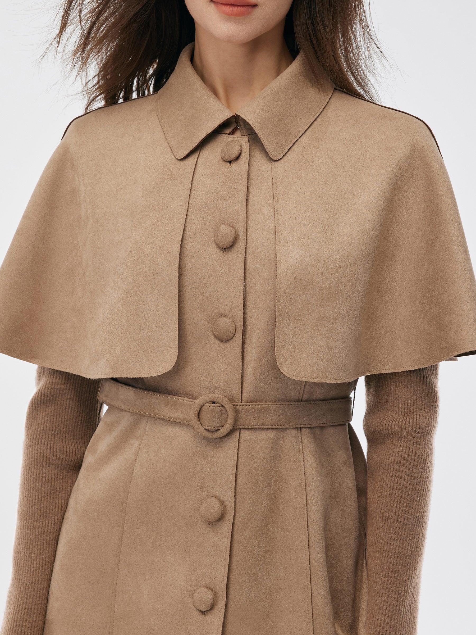 Faux Suede Patchwork Mini Dress With Detachable Short Cape And Belt Product Image