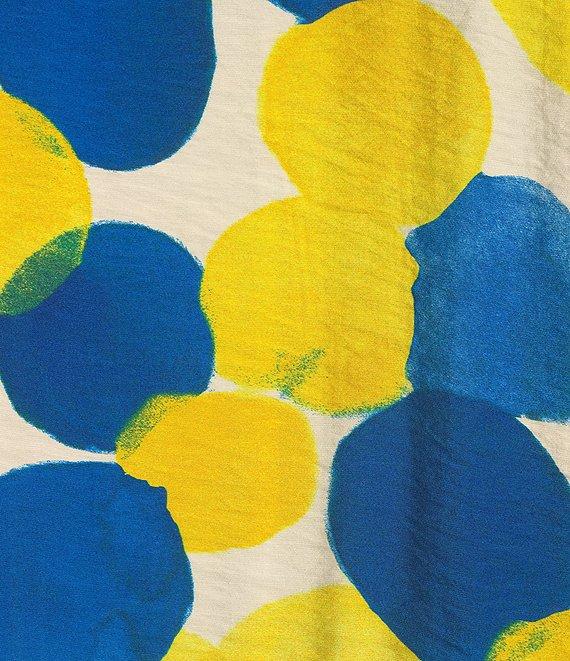 Multiples Petite Size Crinkle Woven Printed Point Collar 3/4 Cinched Tab Cuff Button Front Shirt Product Image