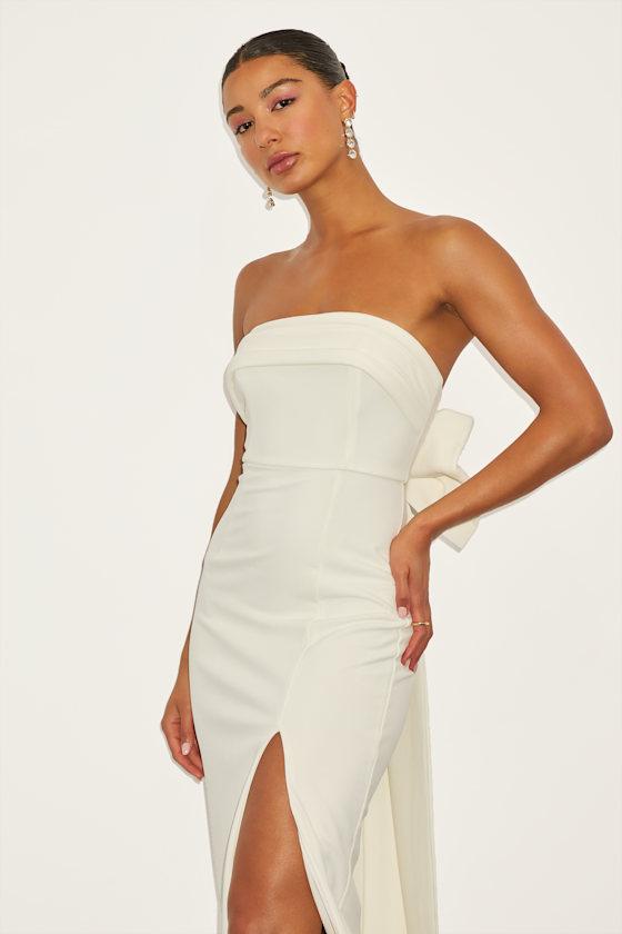 Fabulous Phenomenon White Strapless Bow Midi Dress Product Image