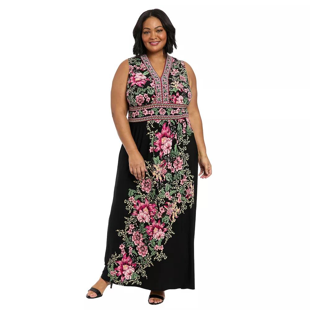 Plus Size London Times V-Neck Sleeveless Maxi Dress, Women's, Size: 14 W, Black Pink Product Image