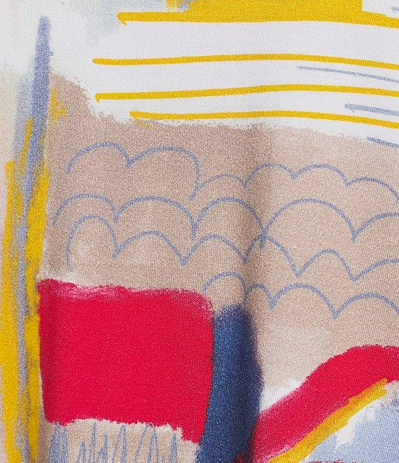 Multiples Petite Size Embellished Printed Scoop Neck 3/4 Sleeve Fitted Knit Top Product Image