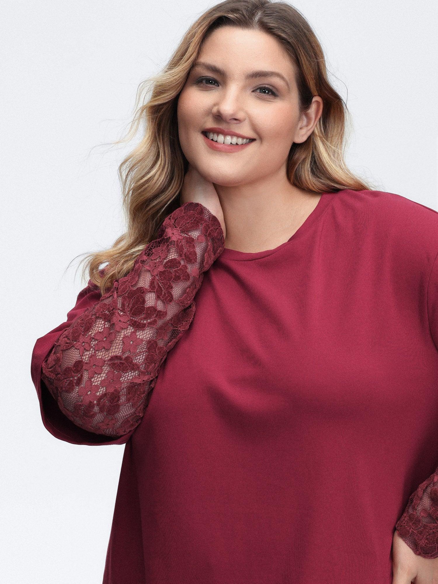 2-In-1 Layered Sheer Lace Sleeve T-Shirt Female Product Image