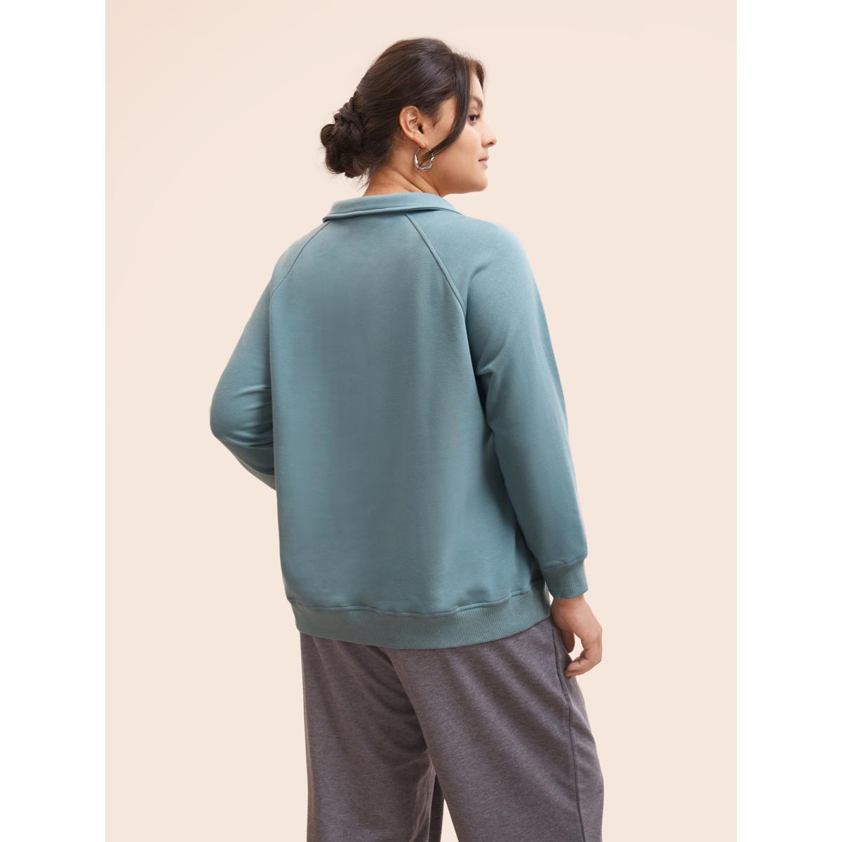 Plus Size Textured Half Zip Patchwork Sweatshirt Women Stone Casual Patchwork Polo Everyday Sweatshirts BloomChic 14-16/1X Product Image