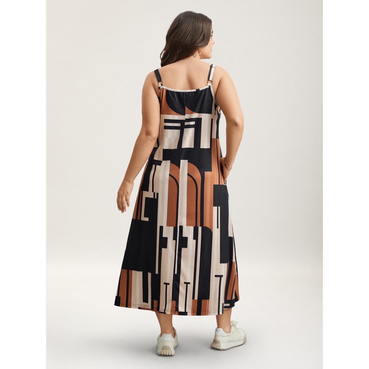 Plus Size Abstract Print Pockets Cami Midi Dress Multicolor Women Casual Gathered Round Neck Sleeveless Curvy BloomChic 14-16/1X Product Image