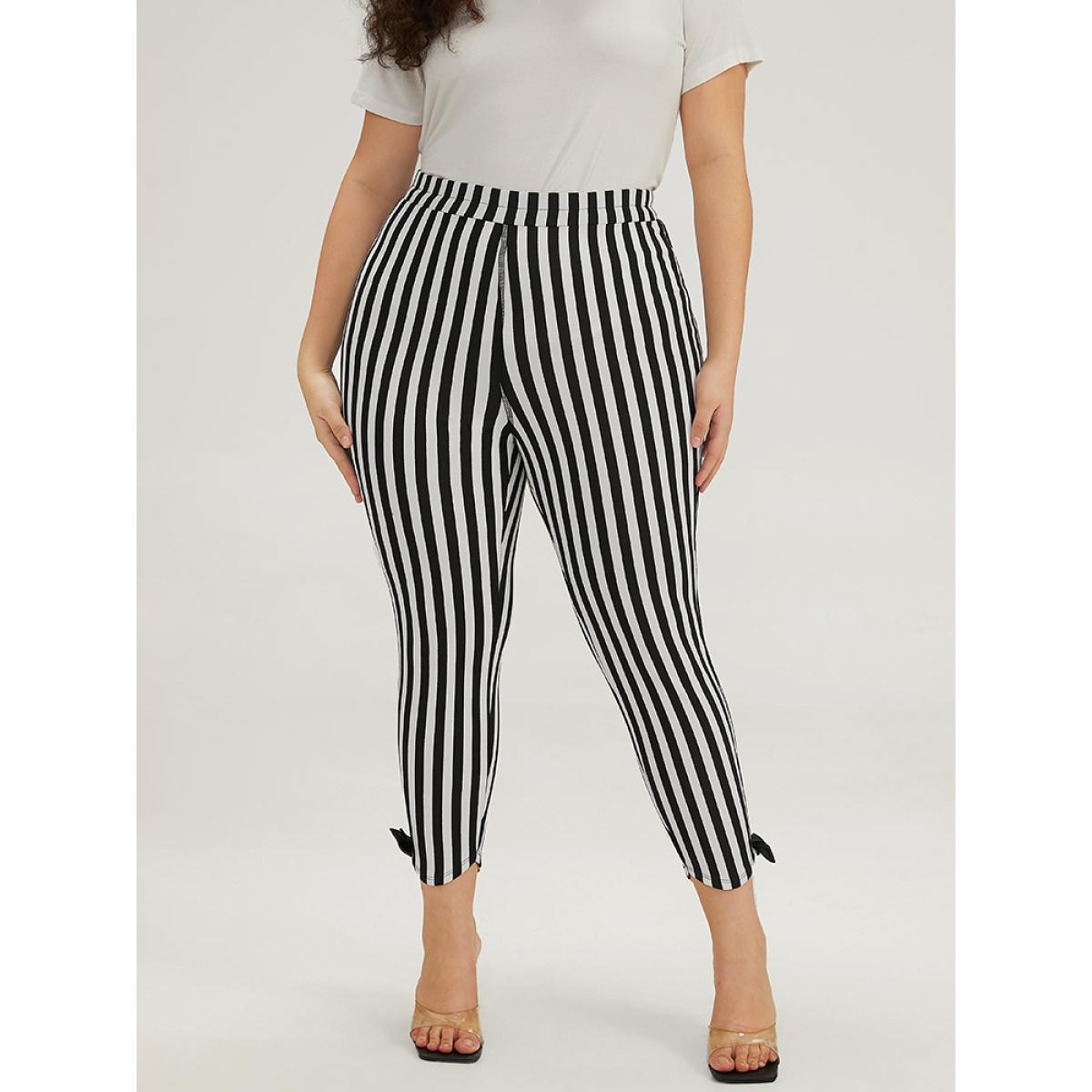 Plus Size Halloween Striped Patchwork Bowknot Pants Women Multicolor Elegant Bodycon High Rise Festival-Halloween Pants BloomChic 12/L Product Image