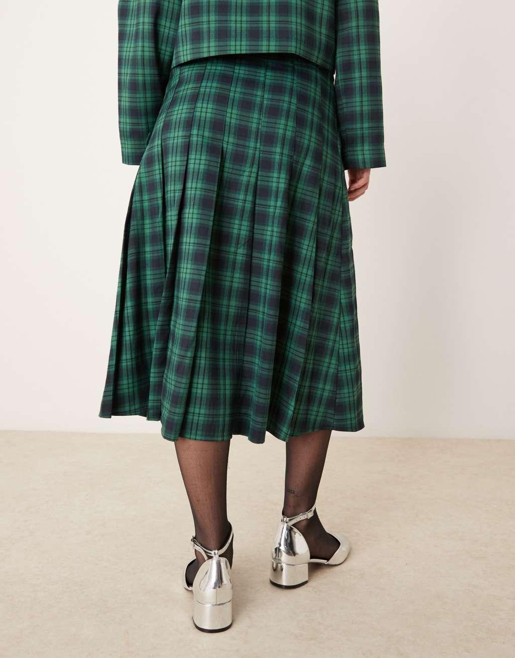 Neon Rose tartan midi kilt skirt in navy - part of a set Product Image