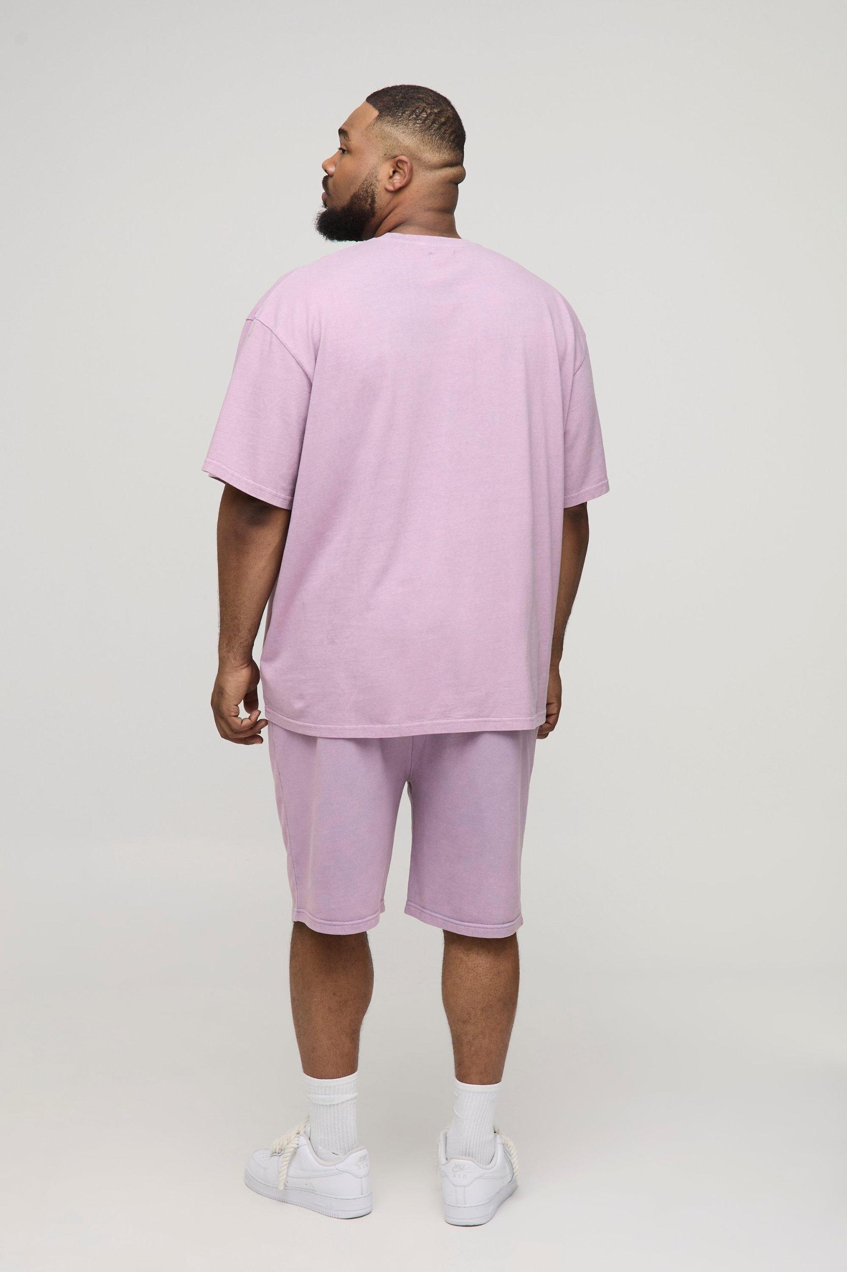 Plus Oversized Acid Wash T-Shirt & Short Set | boohooMAN USA Product Image