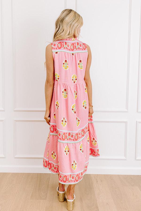 Margaritas On The Boardwalk Floral Midi Dress in Pink Product Image