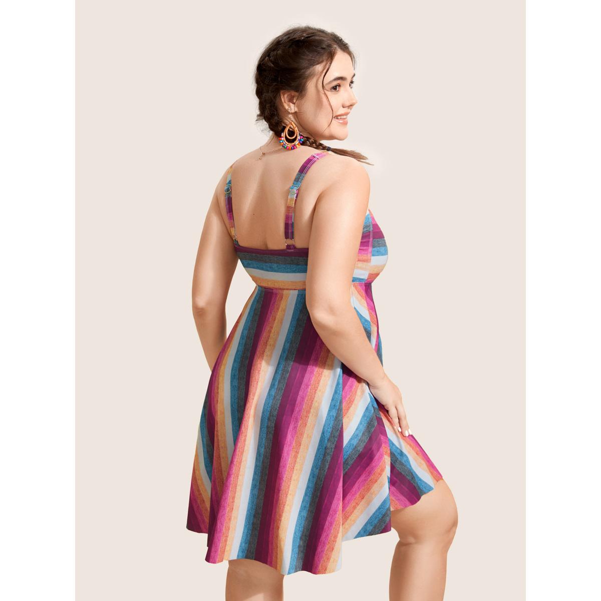 Plus Size Contrast Striped Tie Knot Swim Dress Women's Swimwear Multicolor Bodycon Non High stretch Curve Swim Dresses BloomChic 14-16/1X Product Image