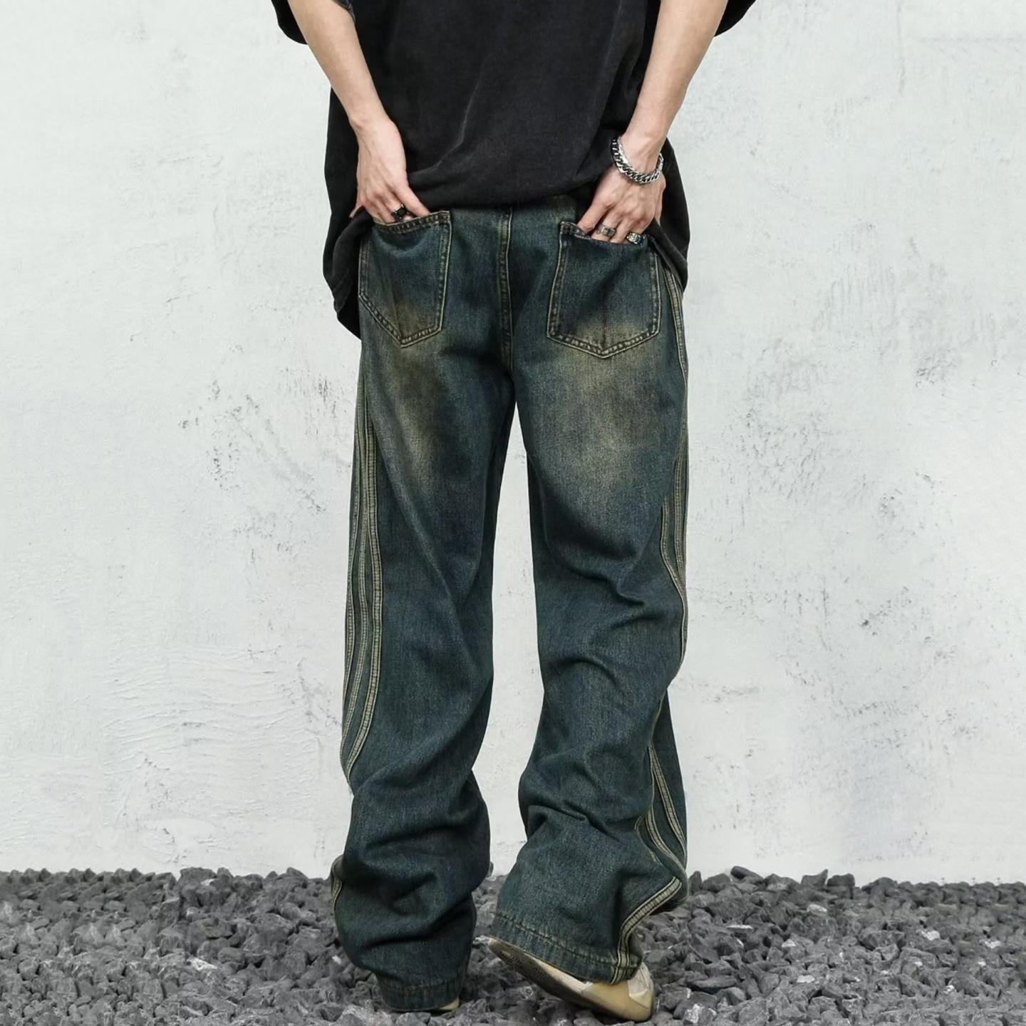 Sopula Unisex Men's Street Trend Wide Leg Straight Leg Washed Jeans Product Image