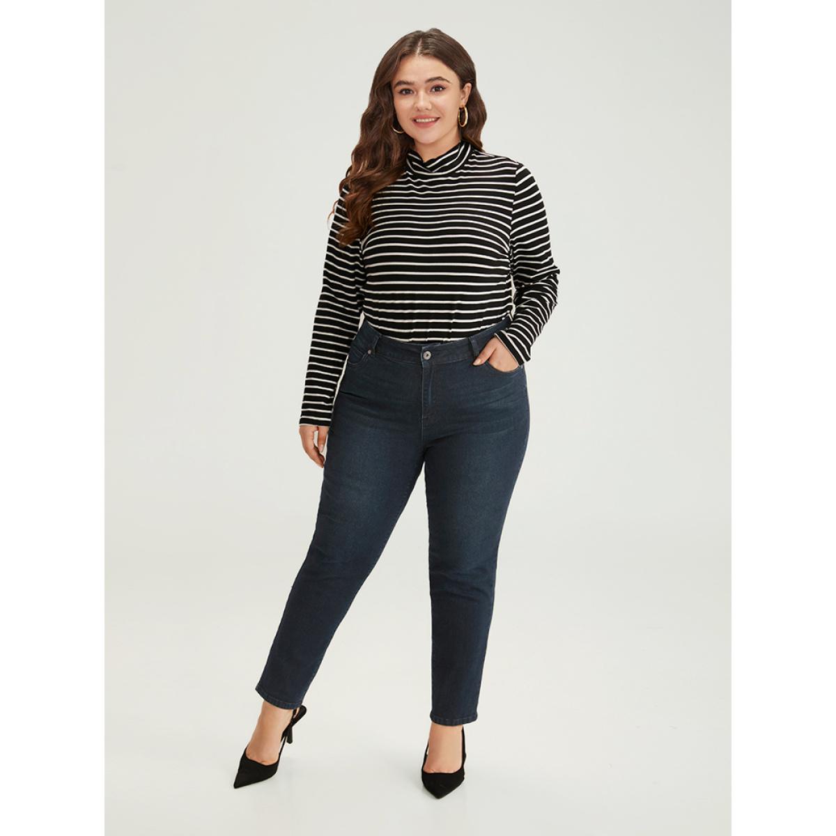 Plus Size Mom Jeans High Rise Skinny Jeans Women Indigo Casual Plain Plain High stretch Pocket Jeans BloomChic 22/3X Product Image