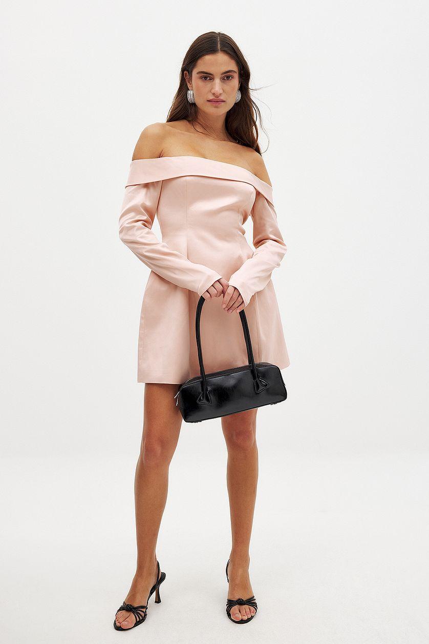 Off Shoulder Satin Mini Dress Product Image