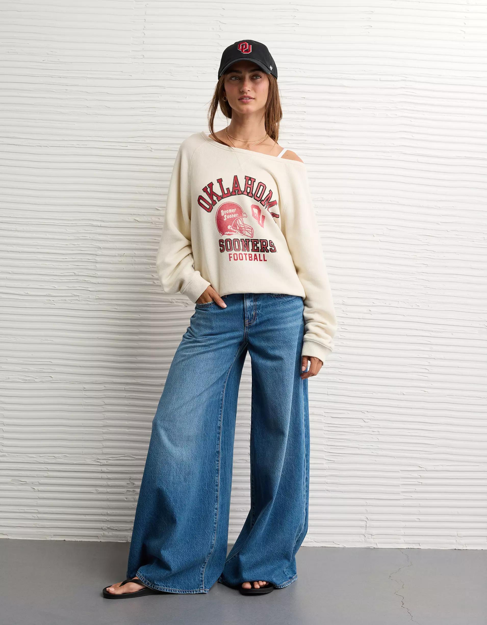 AE Oklahoma University Graphic Off The Shoulder Sweatshirt Product Image